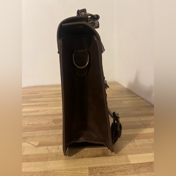 Penny Dreadful Steampunk Clock Brown Faux Leather Studded Buckles Details Bag - Picture 4 of 12